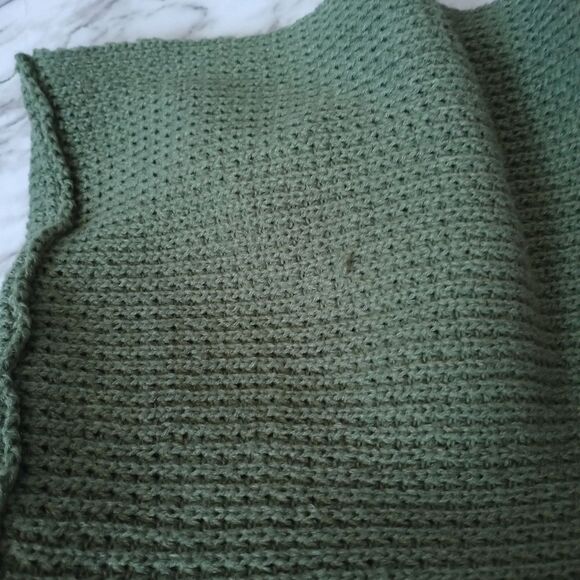 Open Knit Olive Green Sweater with Cowl Neck and Criss Cross Draping Size Large! - Picture 4 of 8